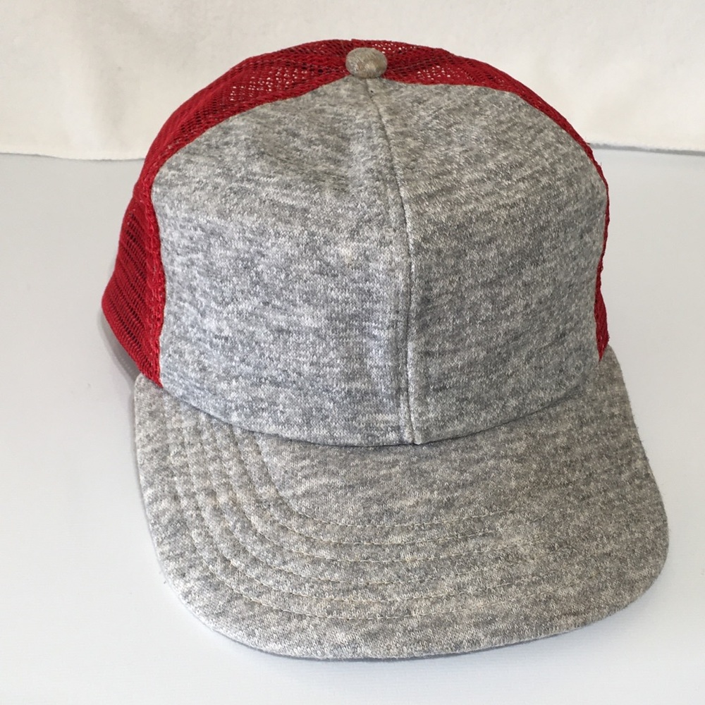 Vintage heather gray sweatshirt material front with mesh back trucker hat